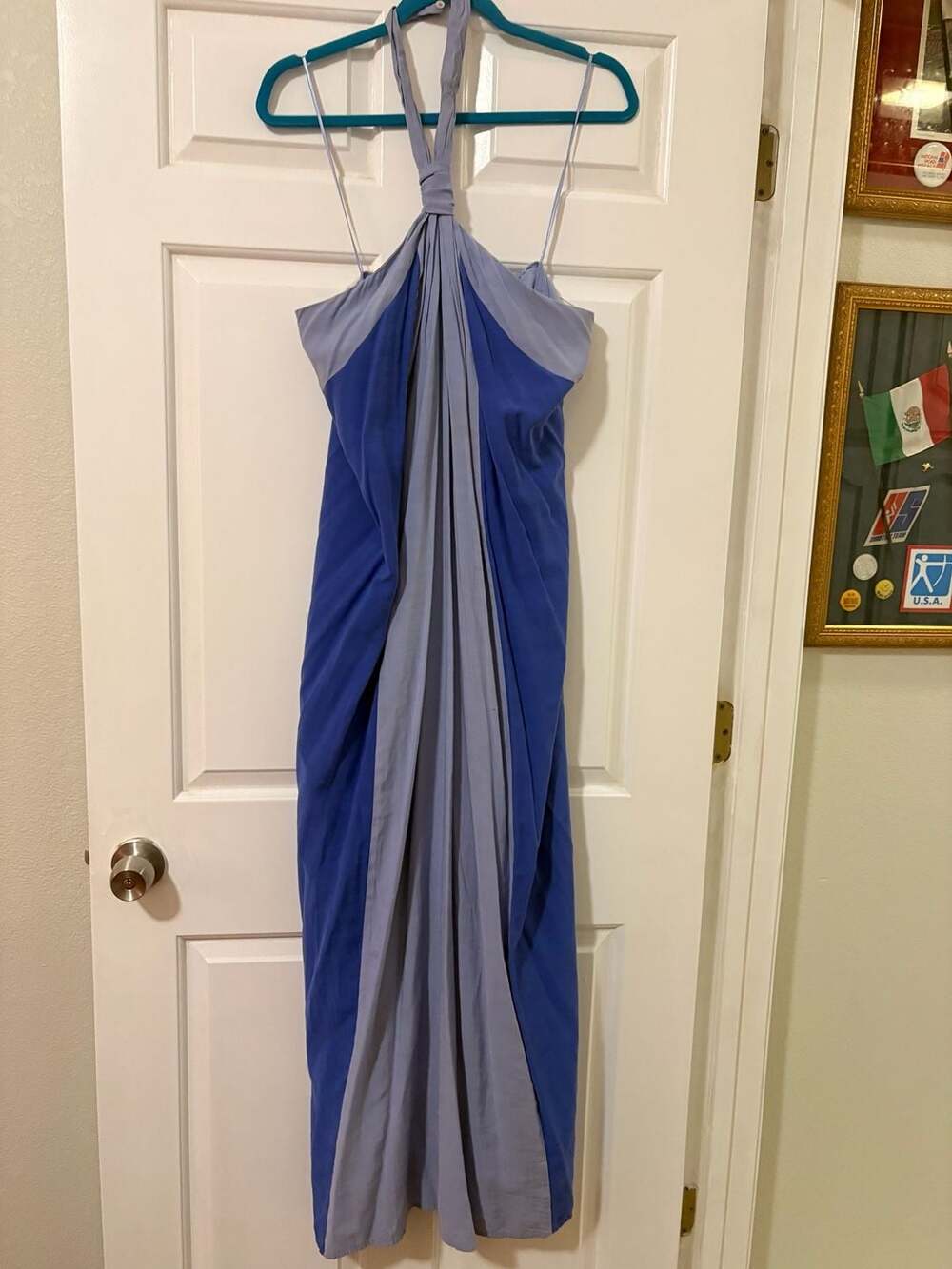 Nine West Halter Neck Maxi Dress Blue Colorblock